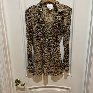 Romeo & Juliet Couture Cheetah Print Y2K Sheer Long Sleeve Size medium